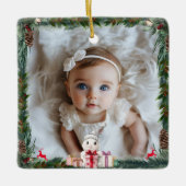 Baby's eerste kerst-foto-konijn keramisch ornament (Voorkant)