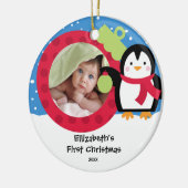 Baby's Eerste Kerst Foto Ornament Pinguïn (Links)