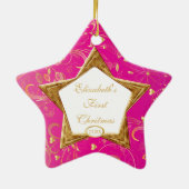 Baby's Eerste Kerst Foto Ornament Ster Roze (Achterkant)
