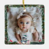 Baby's eerste kerst-foto-pinguïn keramisch ornament (Voorkant)
