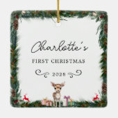 Baby's eerste kerst-foto-rendier keramisch ornament (Achterkant)
