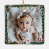 Baby's eerste kerst-foto-rendier keramisch ornament (Voorkant)
