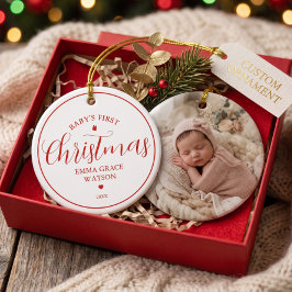 Baby's Eerste Kerst Foto Rode Aandenken Keramisch Ornament