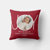 Baby's Eerste Kerst Foto Rood Kussen (Achterkant)