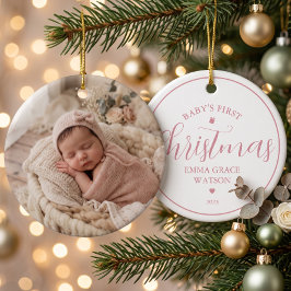 Baby's Eerste Kerst Foto Roze Aandenken Keramisch Ornament