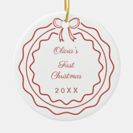 Baby's eerste kerst foto strik scalloped keramisch ornament