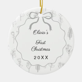 Baby's eerste kerst foto strik wilde bloemen keramisch ornament