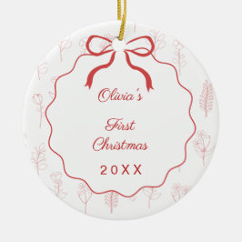 Baby's eerste kerst foto strik wilde bloemen rood keramisch ornament