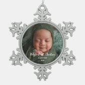 Baby's Eerste Kerst Foto Tin Sneeuwvlok Ornament (Voorkant)