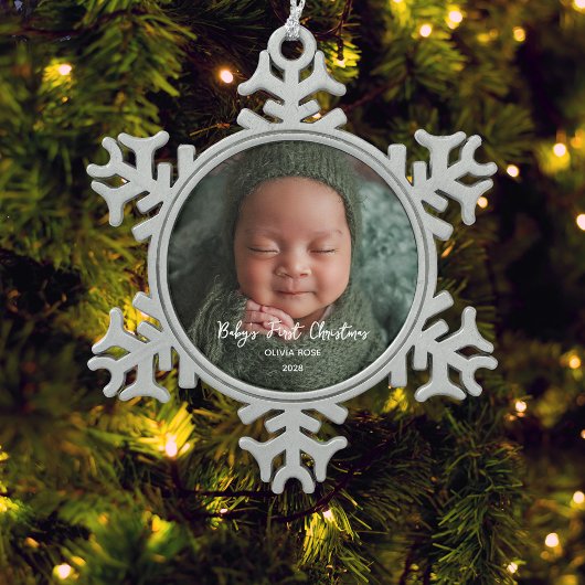 Baby's Eerste Kerst Foto Tin Sneeuwvlok Ornament