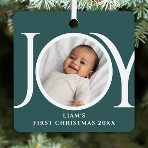 Baby's Eerste Kerst Foto Vrolijk Groen Metalen Ornament