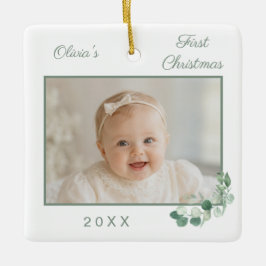 Baby's eerste kerst foto witte groenvoorziening keramisch ornament
