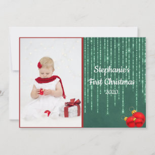 Baby's Eerste Kerst Foto Zilver Glitter Plat Feestdagenkaart