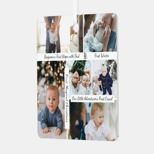 Baby's eerste kerst fotogalerij Keepsakes Metalen Ornament (Voorkant links)