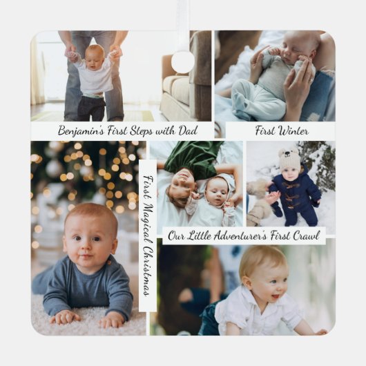 Baby's eerste kerst fotogalerij Keepsakes Metalen Ornament (Voorkant)