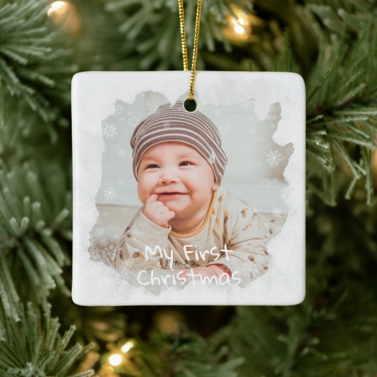 Baby's Eerste Kerst Frosted Glass Custom Foto Keramisch Ornament (Boom)
