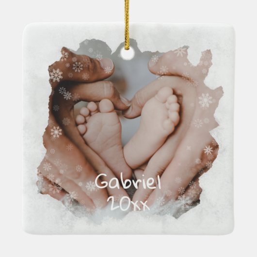 Baby's Eerste Kerst Frosted Glass Custom Foto Keramisch Ornament (Achterkant)