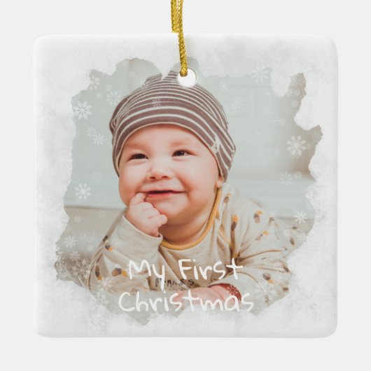 Baby's Eerste Kerst Frosted Glass Custom Foto Keramisch Ornament (Voorkant)