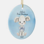 Baby's eerste kerst geit blauw gepersonaliseerd keramisch ornament (Rechts)