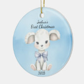 Baby's eerste kerst geit blauw gepersonaliseerd keramisch ornament (Links)
