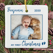 Baby's eerste kerst gepersonaliseerde fotovakantie keramisch ornament