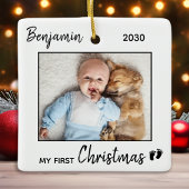 Baby's eerste kerst gepersonaliseerde fotovakantie keramisch ornament