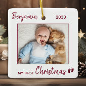 Baby's eerste kerst gepersonaliseerde fotovakantie keramisch ornament