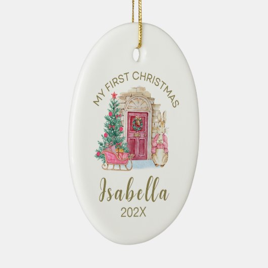 Baby's eerste kerst gepersonaliseerde Waterverf Keramisch Ornament (Rechts)