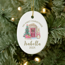 Baby's eerste kerst gepersonaliseerde Waterverf Keramisch Ornament