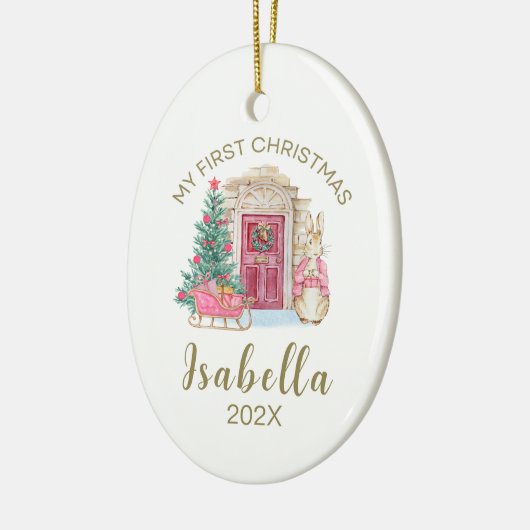 Baby's eerste kerst gepersonaliseerde Waterverf Keramisch Ornament (Links)