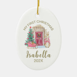 Baby's eerste kerst gepersonaliseerde Waterverf Keramisch Ornament