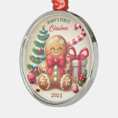 Baby's Eerste Kerst Gingerbread Kind Aangepast jaa Metalen Ornament (Links)