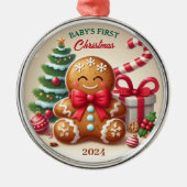 Baby's Eerste Kerst Gingerbread Kind Aangepast jaa Metalen Ornament (Voorkant)