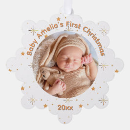 Baby's eerste kerst Goud Glans en jaar Ornament Kaart