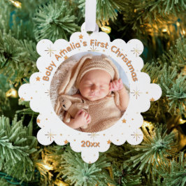 Baby's eerste kerst Goud Glans en jaar Ornament Kaart