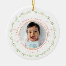 Baby's eerste kerst groen roze foto Ornament