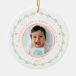Baby's eerste kerst groen roze foto Ornament
