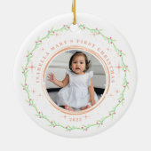 Baby's eerste kerst groen roze foto Ornament (Achterkant)