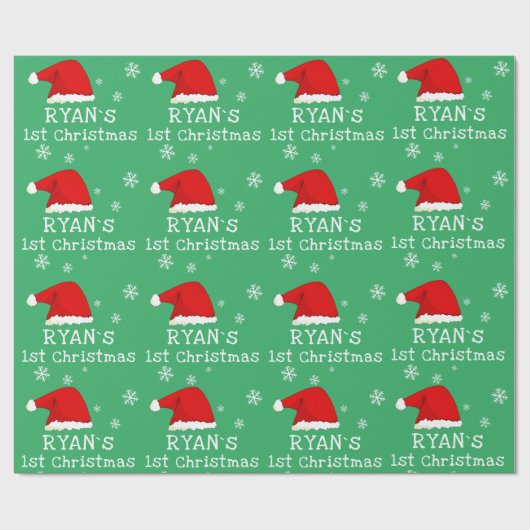 Baby's eerste kerst-groene kerstkerstkerstkerstker cadeaupapier (Vlak)