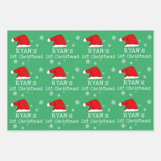 Baby's eerste kerst-groene kerstkerstkerstkerstker inpakpapier vel (Voorkant)