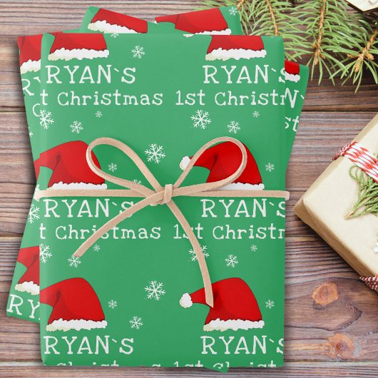 Baby's eerste kerst-groene kerstkerstkerstkerstker inpakpapier vel