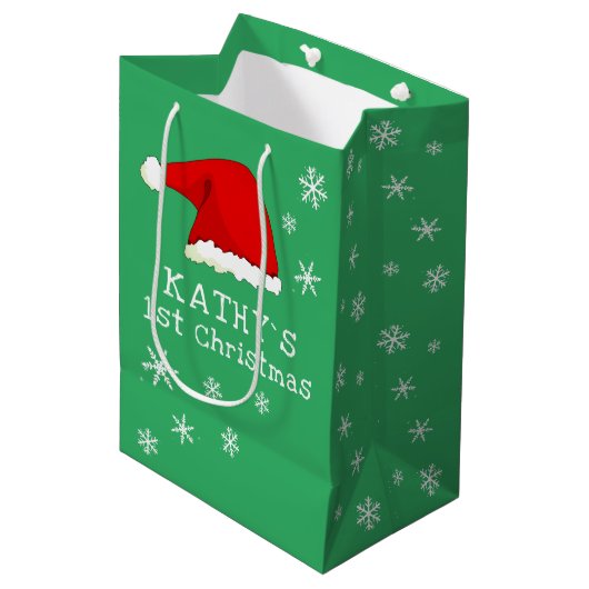 Baby's eerste kerst-groene kerstkerstkerstkerstker medium cadeauzakje (Voorkant Gekanteld)