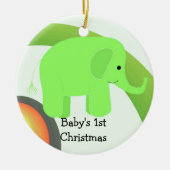 Baby's eerste kerst-groene olifant keramisch ornament (Voorkant)