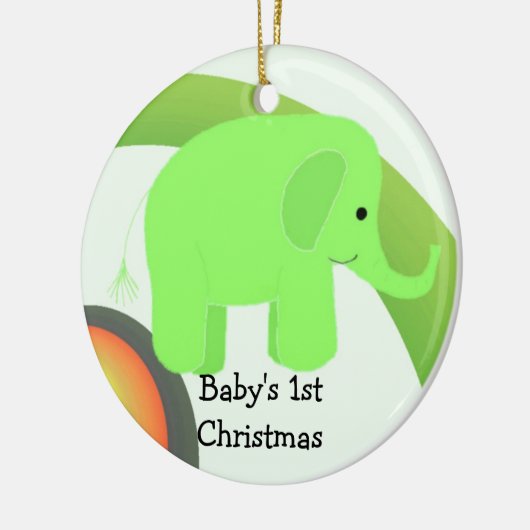 Baby's eerste kerst-groene olifant keramisch ornament (Links)