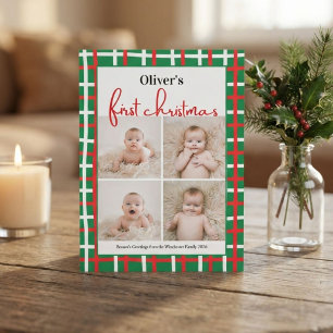 Baby's eerste kerst groene ruit 4 fotokaart kaart