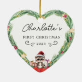 Baby's eerste kerst-hart en wasbeer keramisch ornament (Achterkant)