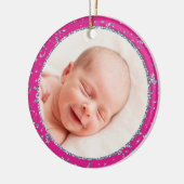 Baby's eerste kerst Hot Pink Silver Glitter Keramisch Ornament (Links)