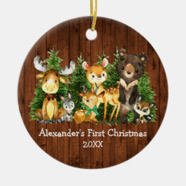 Baby's eerste kerst houten dieren hert groene stri keramisch ornament