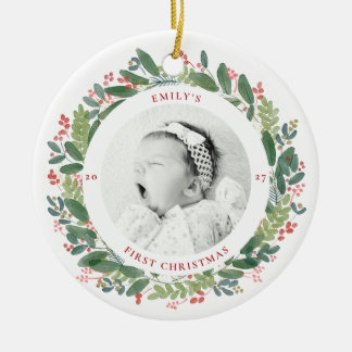 Baby's eerste kerst in waterverf keramisch ornament