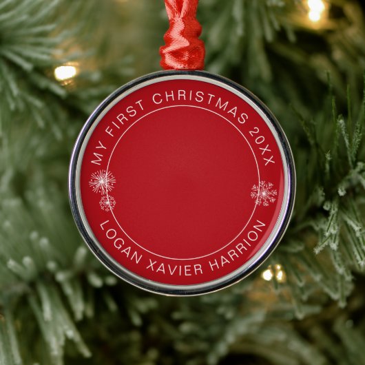 Baby's eerste kerst Keepsake foto Metalen Ornament (Boom)